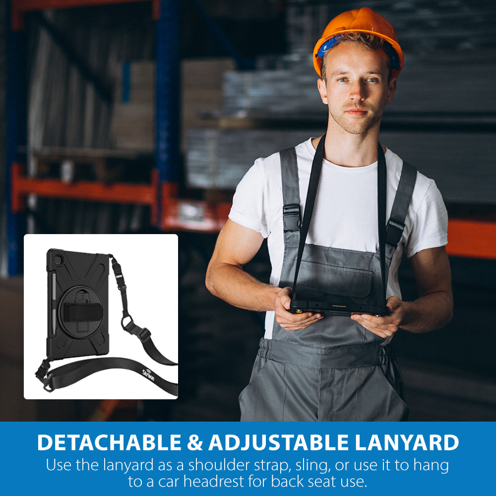 Strike Rugged Case with Hand Strap and Lanyard for Samsung Galaxy Tab S6 Lite (2020/2022/2024)