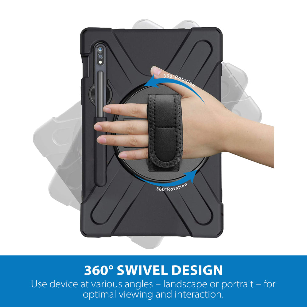 Strike Rugged Case with Hand Strap and Lanyard for Samsung Galaxy Tab S10 FE/S9 FE/S9/S8/S7