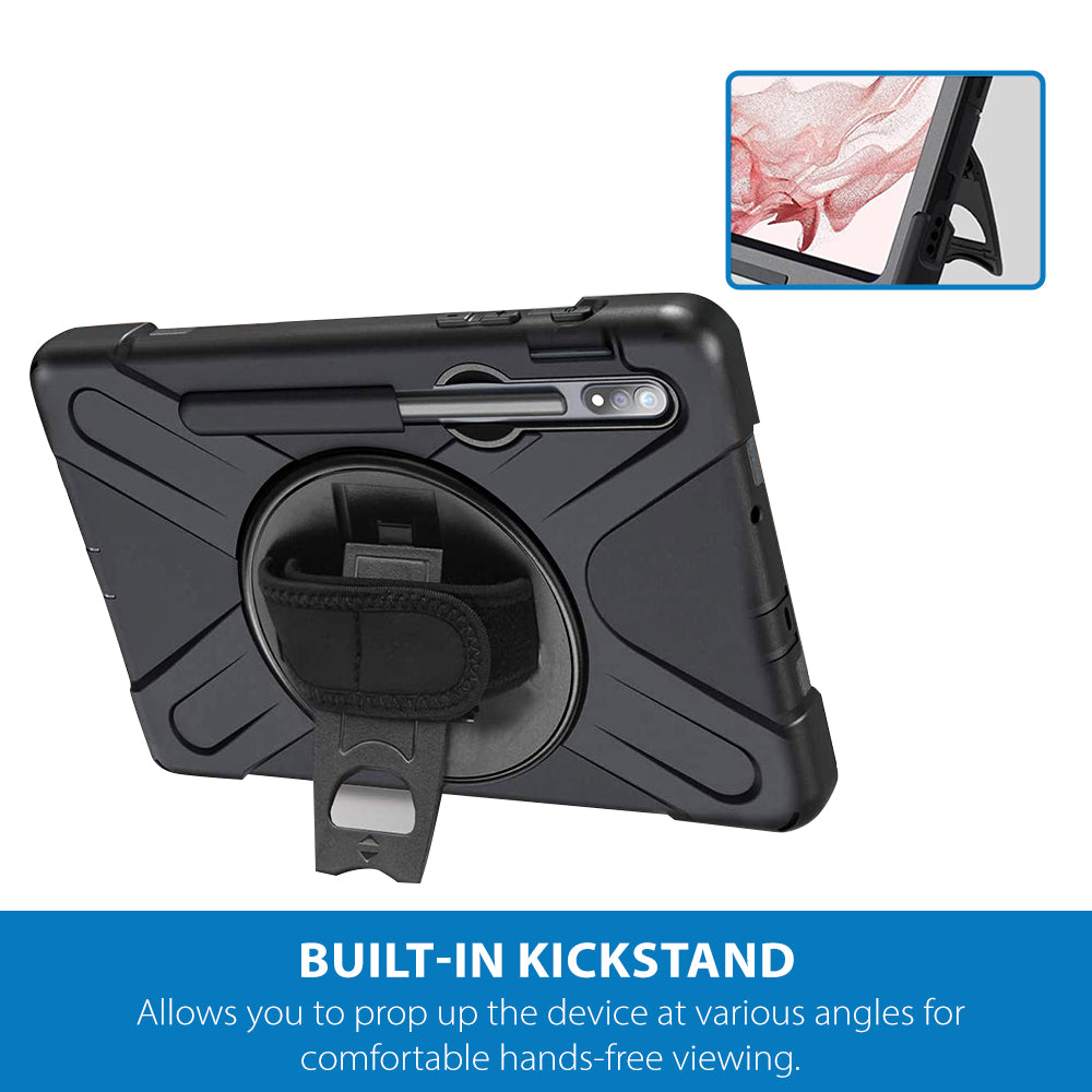 Strike Rugged Case with Hand Strap and Lanyard for Samsung Galaxy Tab S10 FE/S9 FE/S9/S8/S7
