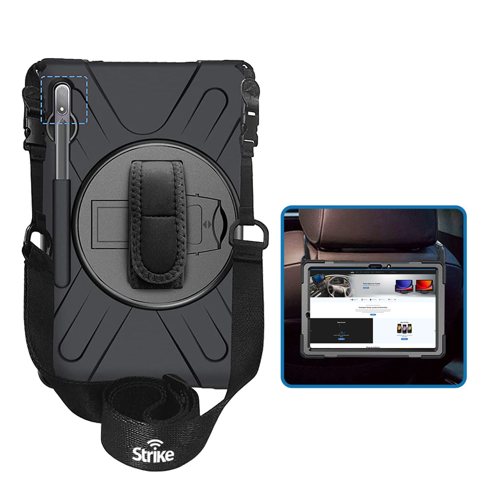 Strike Rugged Case with Hand Strap and Lanyard for Samsung Galaxy Tab S10 FE/S9 FE/S9/S8/S7