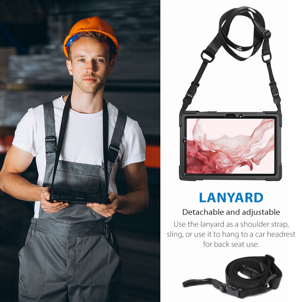Strike Rugged Case with Hand Strap and Lanyard for Samsung Galaxy Tab S10 FE/S9 FE/S9/S8/S7