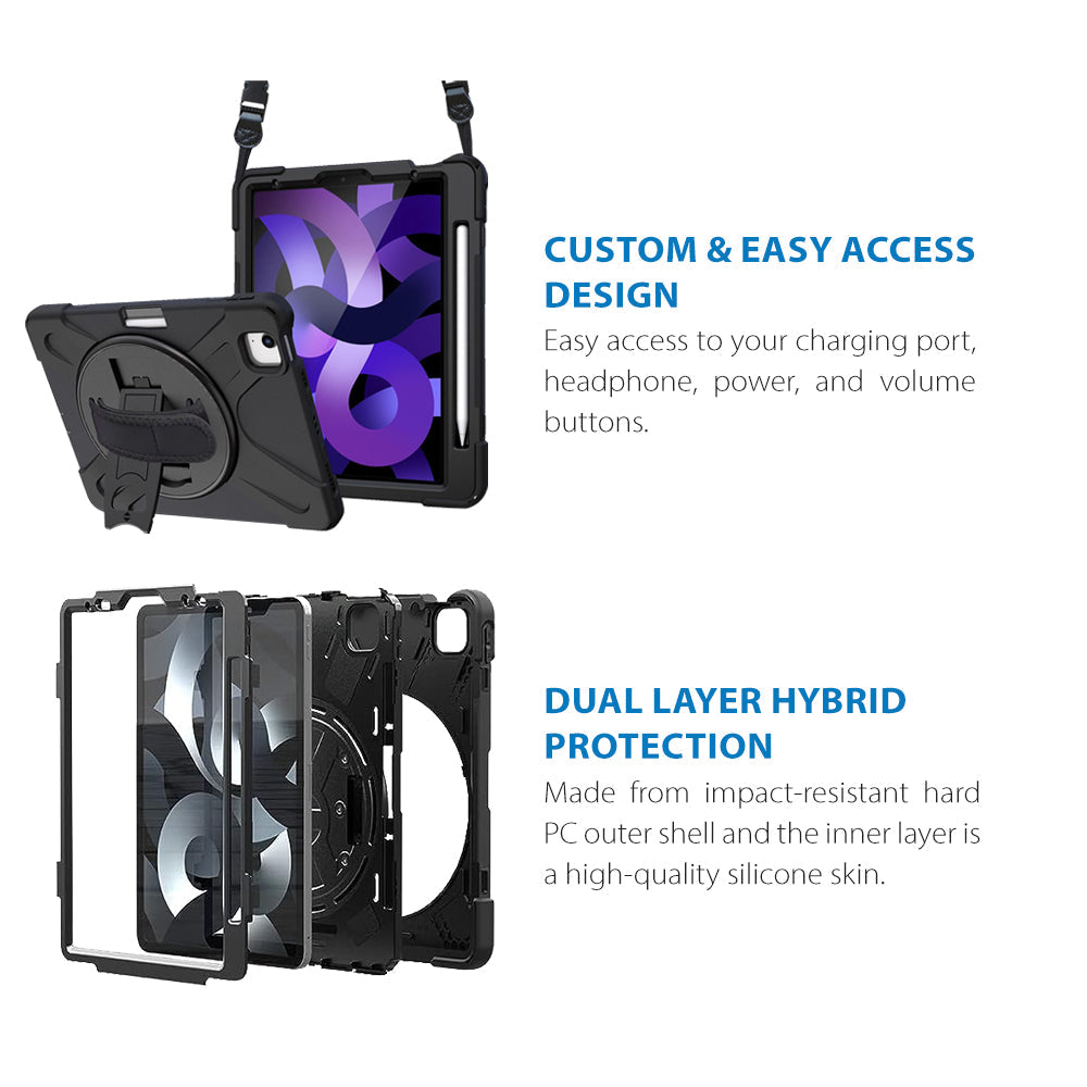 Strike Rugged Case with Hand Strap and Lanyard for Apple iPad Air 4 & Air 5