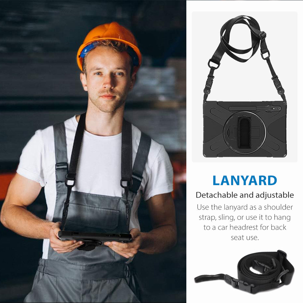 Strike Rugged Tablet Case with Hand Strap and Lanyard for Samsung Galaxy Tab S7+/S7 FE/S8+