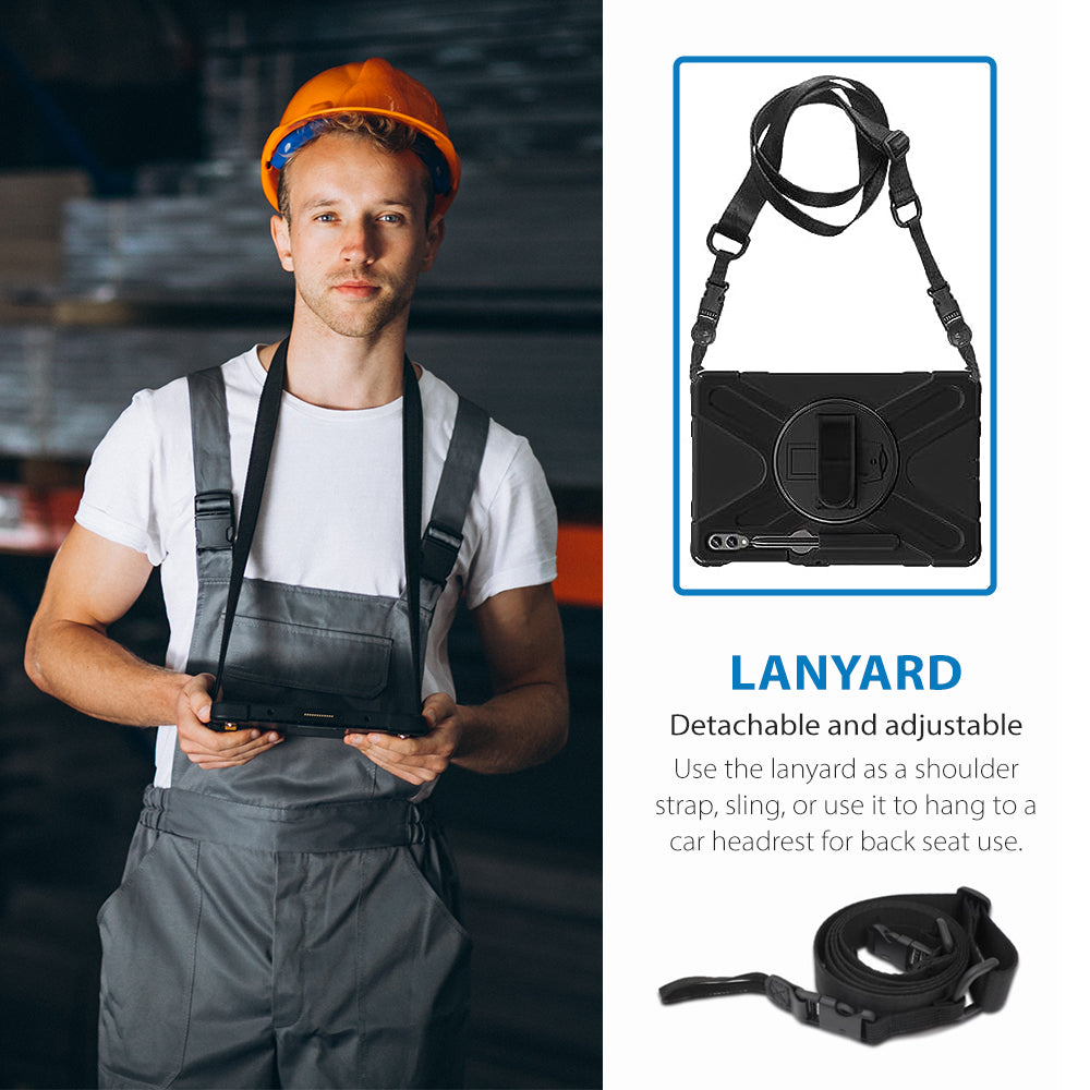 Strike Rugged Case with Hand Strap and Lanyard for Samsung Galaxy Tab S10+/S9 FE+/S9+/S8+/S7FE/S7+