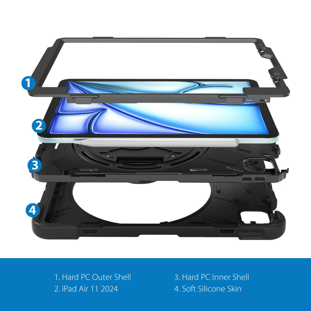 Strike Rugged Case with Hand Strap and Lanyard for Apple iPad Air 11 (M3/M2)